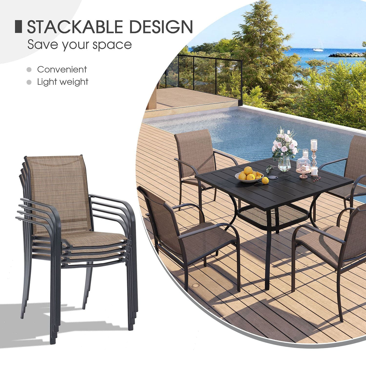 Vicllax 7-Piece Round Outdoor Patio Dining Furniture Set Table and Chair Metal Frame for Porch Deck