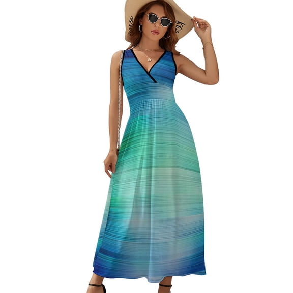 Green Turquoise Teal Blue Abstract Texture Sleeveless Dress Dresses Women Summer Evening Dresses Ladies Bohemia Long Dresses