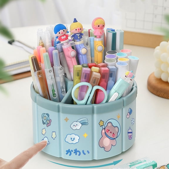 SINIMOKO Pencil Case On Rotating Table - 6 Compartment Pencil Case Office,Cosmetic Storage