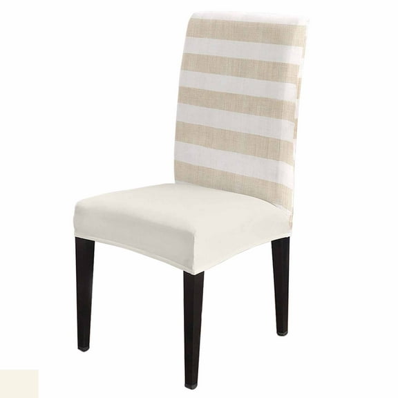Dining Chair Covers Set of 4 Vintage Linen Striped Beige Theme Farmhouse Stretch Parsons Chair Slipcovers Removable Washable Chair Cover Protector for Kitchen Dining Room Hotel