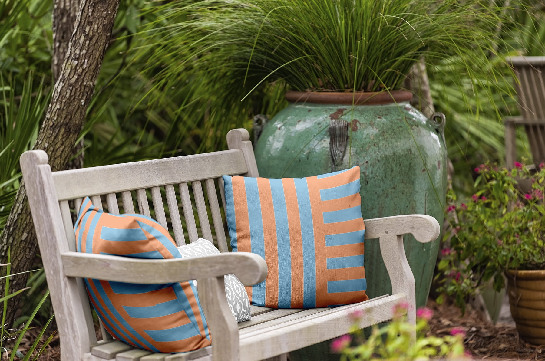20" x 20" Simply Daisy Stripes Polyester Indoor/Outdoor Pillow, Carolina Blue Qty 1