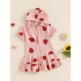 thumbnail image 3 of Musuos Little Girls Beach Swim Cover Up 1-5 Years Strawberry/Floral Print Zip Up Short Sleeve Hooded Waffle Bathing Suit Wraps, 3 of 9