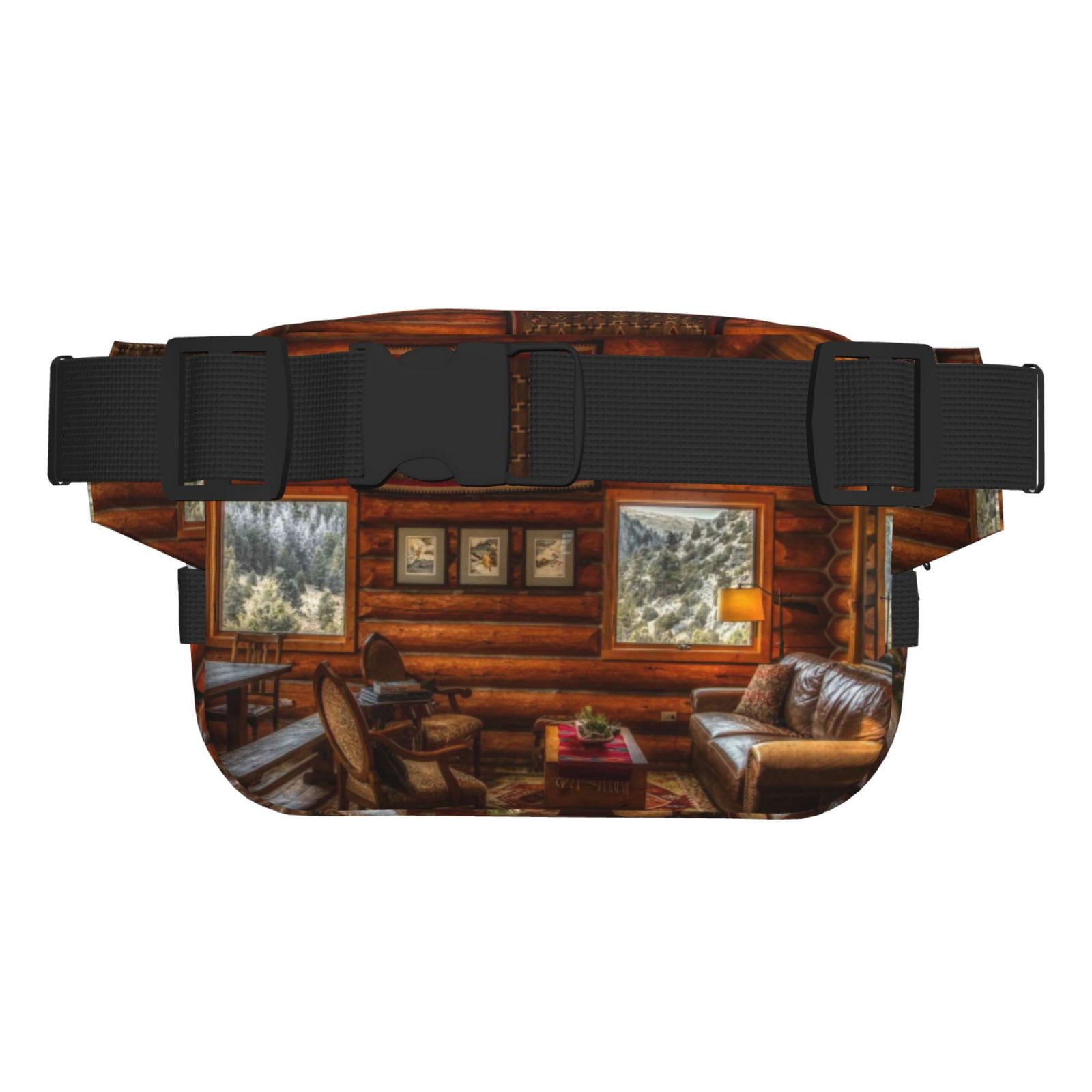 Hirioo Log Cabin Inside for Double Layer Waist Bag Adjustable Fanny Pack For Travel Running Hiking
