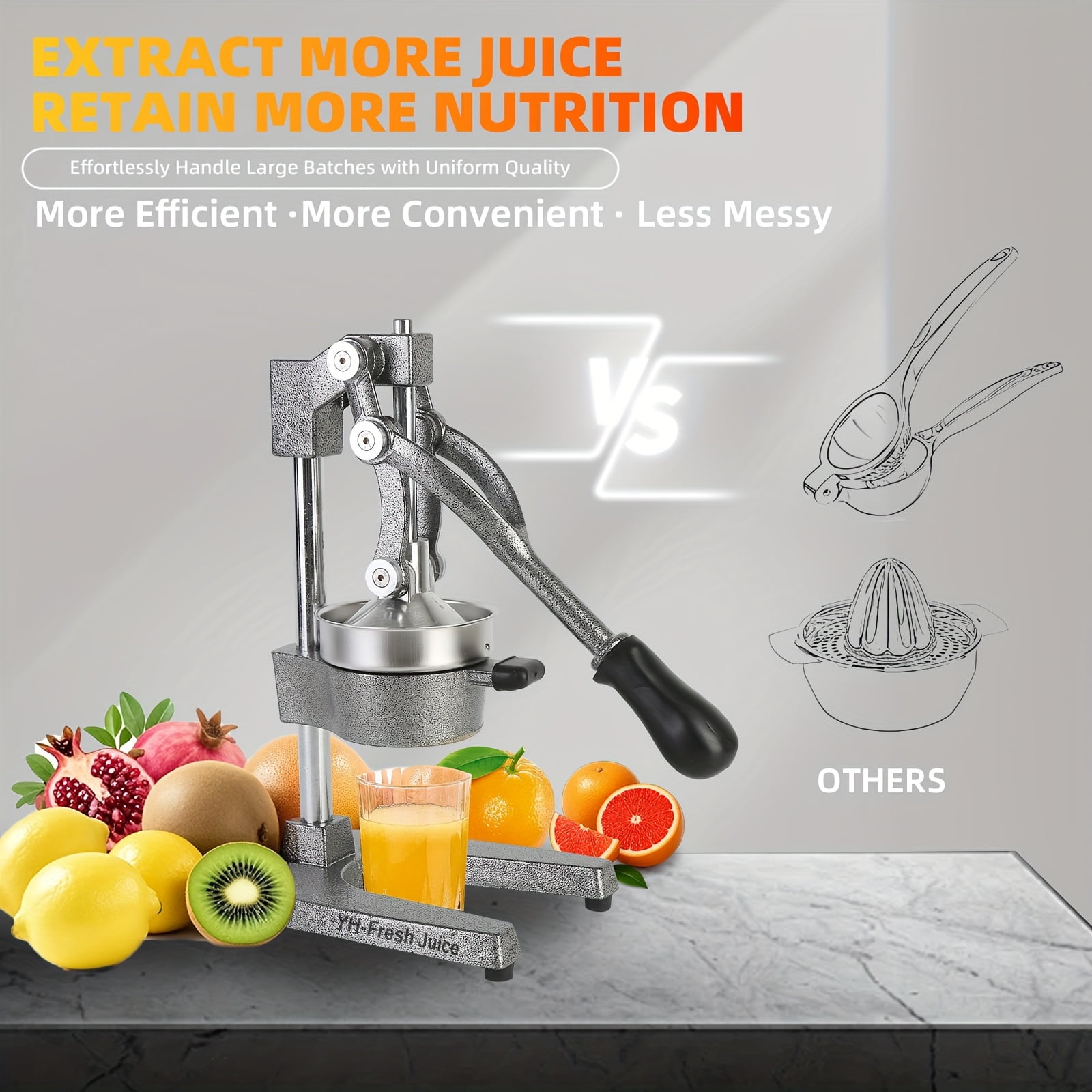Professional Manual Hand Press Juicer Machine - Heavy-Duty Commercial/ Citrus Lemon, Orange, Lime & Pomegranate Juicer with 304 Stainless, Easy-Clean Parts & Lever Press for Juice Extraction (Gray)