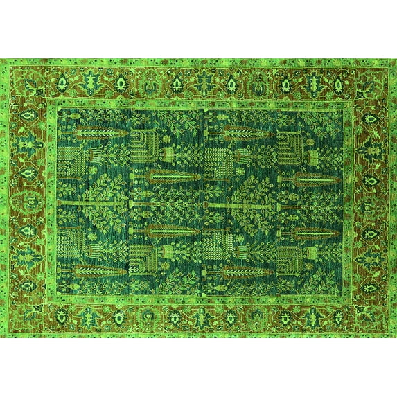 Ahgly Company Indoor Rectangle Oriental Green Industrial Area Rugs, 5' x 7'
