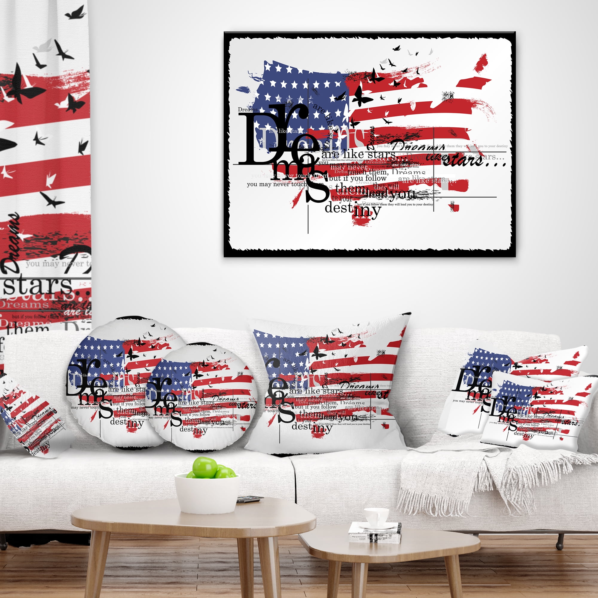 Designart Vintage Fashion USA Flag - Map Throw Pillow - 18x18