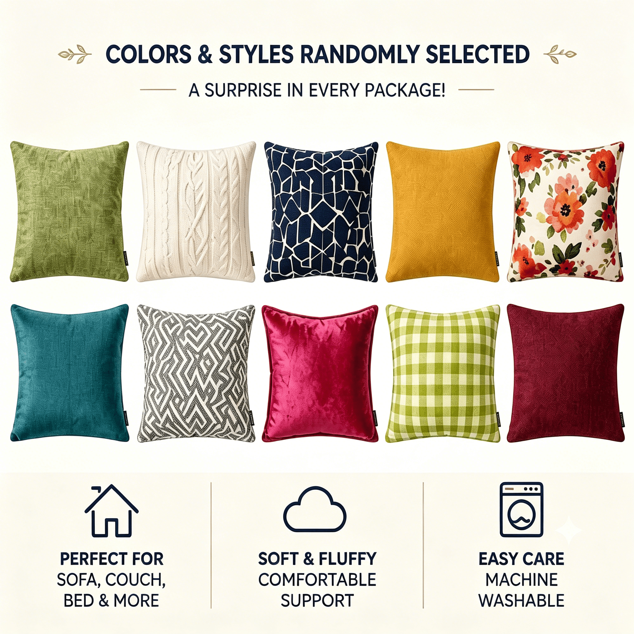 Phantoscope Set of 4 22 x 22 Decorative Throw Pillow Inserts, Soft Fluffy Cushion Fillers for Couch, Sofa & Bed, Includes 4 Bonus Decorative Pillow Covers