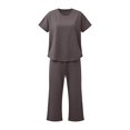 thumbnail image 5 of Zynoxe Womens Solid Color Lounge Sets Casual Crew Neck Short Sleeve Tops and Drawstring Capri Pants Tracksuit Sets Breathable Soft Two Piece Outfits, 5 of 7