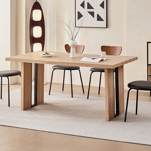 63 inch Dining Table for 4 6, Rectangular Farmhouse Kitchen Table, Wooden Furniture with Heavy Duty Legs for Home Dinner Room Office, Natural