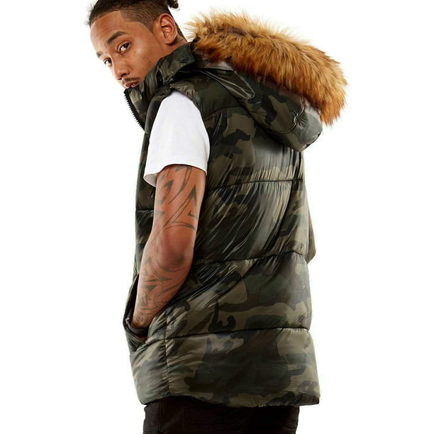 MADBLUE Packable Zip Up Puffer Vest Removable Hood Camouflage - Walmart.com