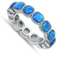 thumbnail image 4 of CHOOSE YOUR COLOR Blue Simulated Opal Eternity Ring .925 Sterling Silver Band CZ Female Size 4, 4 of 4