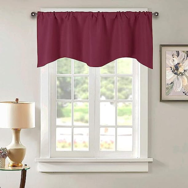 Nvzi Solid Blackout Curtain Valance for Kitchen/Bedroom Rod Pocket Scalloped Valance Short Curtain Panels (52x18,Wine Red)