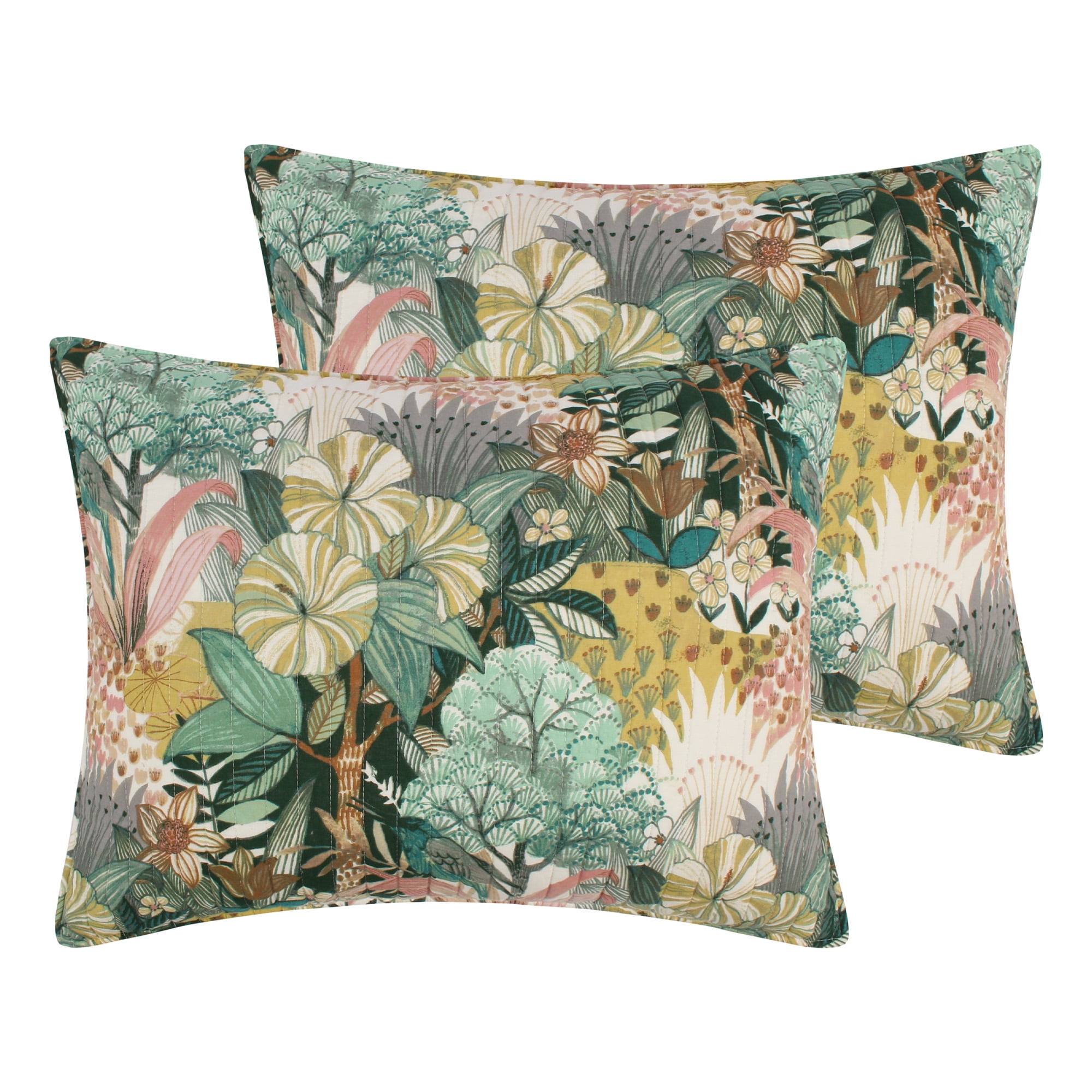 Levtex Home - Ashika Quilt Set - King Quilt and Two King Shams - Tropical - Green, Blush, Ochre, Grey and Cream - Quilt (106x92in.) and Shams (20x36in.) - Reversible - Cotton
