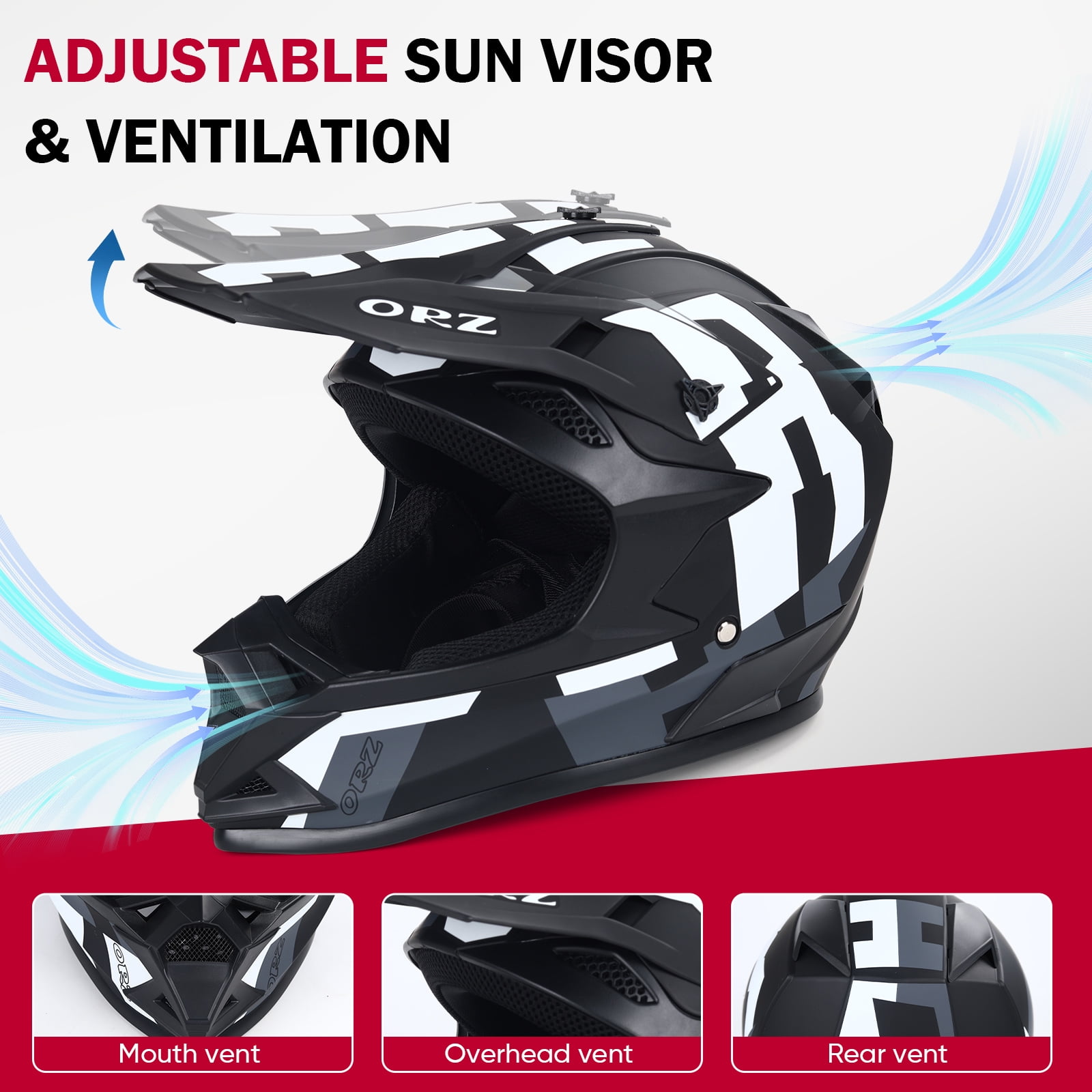 Motorcycle Full-Face Adult Helmet, DOT Approved Motocross ATV Offroad Dirt Bike Helmet, L Size, Black