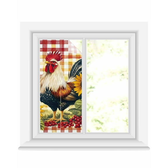 Window Privacy Film Retro Rooster Stained Glass Window Film Decorative Sun Block Window Cover Sunflower Plaid Pastoral Animals Window Clings Static Adhesive Sticker for Bathroom 17.7"x39.3"