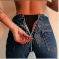 thumbnail image 4 of Womens Denim Zip Open Back Distressed High Waist Skinny Jeans Trousers Pants-DF, 4 of 5