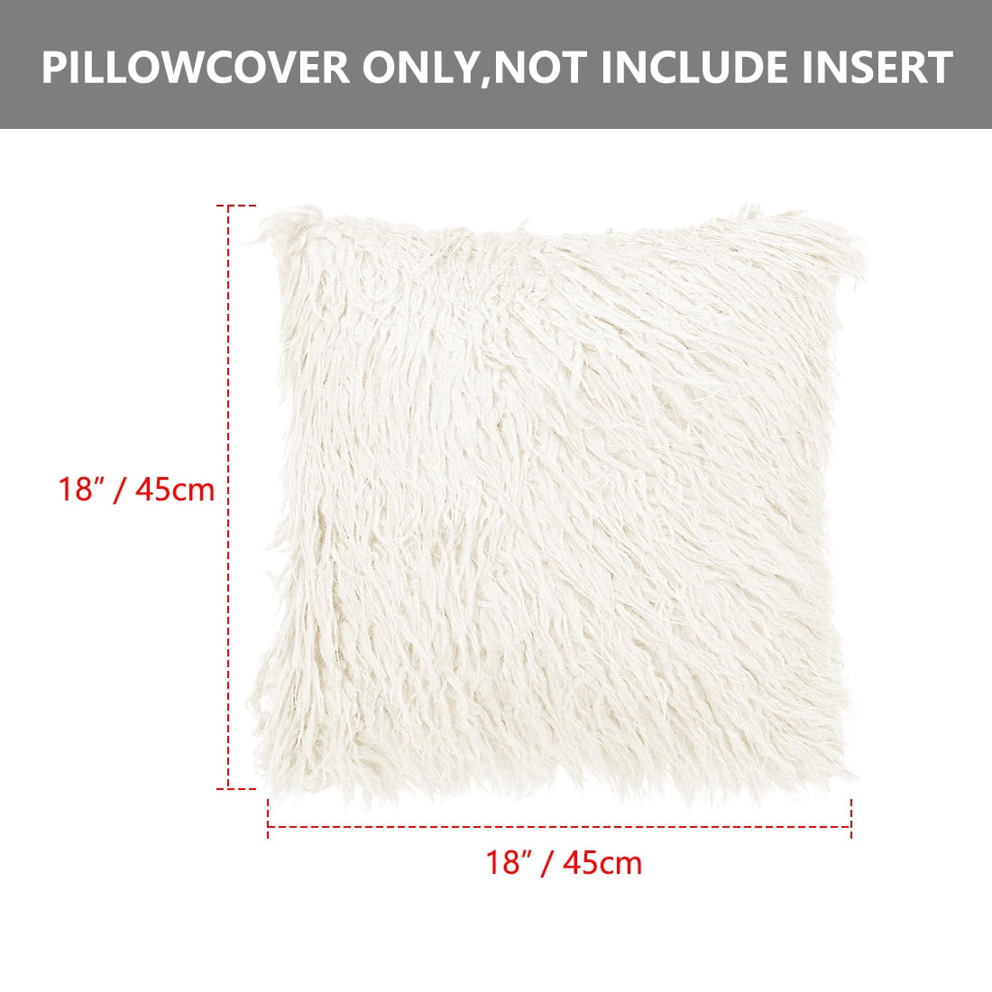 Unique Bargains 2-Pack Shaggy Decorative Throw Pillow Cases 18" x 18" Snow White