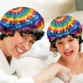 thumbnail image 6 of Shower Caps,Colorful Tie Dye Floral Mandala Waterproof Shower Cap for Women 4 Pieces,Double Reusable Hair Cover for Shower PEVA Elastic Stretch Hem, 6 of 7