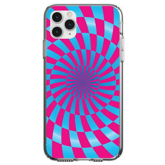 DistinctInk Clear Shockproof Hybrid Case for iPhone 13 PRO (6.1" Screen) - TPU Bumper, Acrylic Back, Tempered Glass Screen Protector - Blue Pink Swirl Geometric