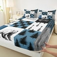 thumbnail image 3 of Feelyou Farmhouse Bear Animal Twin Sheet Sets, Blue Check Patchwork Twin Fitted Sheet, Jungle Pine Tree Plant Flat Sheet, Lightweight Room Decor, 3 Pieces, 3 of 7