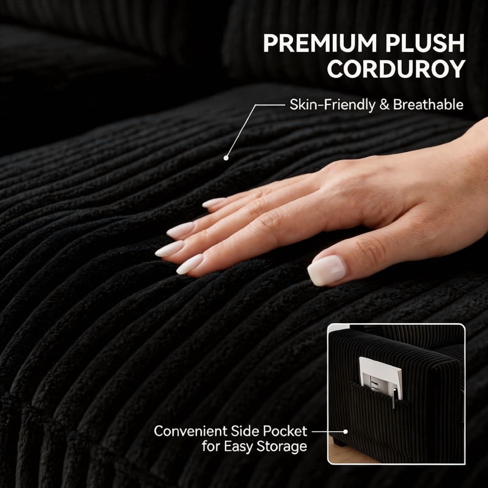 104" Cloud Sectional Couch, Boneless Sofa for Living Room, Modular Sectional Sofa with Deep Seat, Comfy Fluffy Couch with L-Shaped Chaise, No Assembly Required (Left-Facing Chaise, Black)