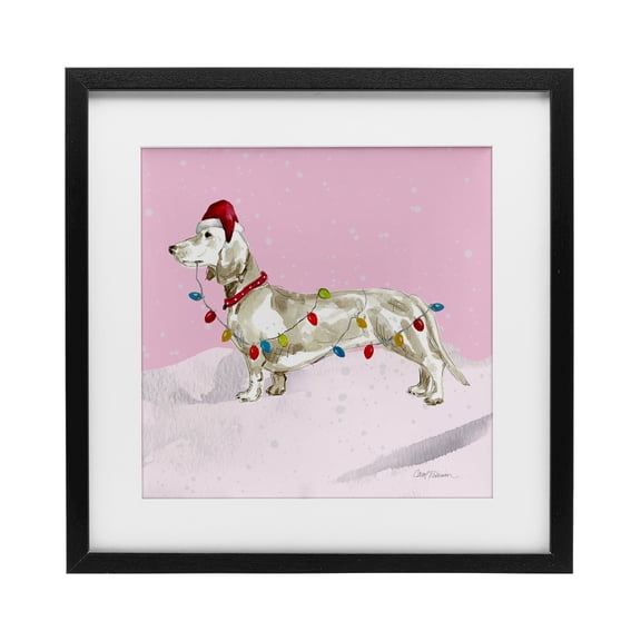 Stupell Industries Christmas Lights Dachshund Black Framed Print Under Glass, design by Carol Robinson, 13 x 13