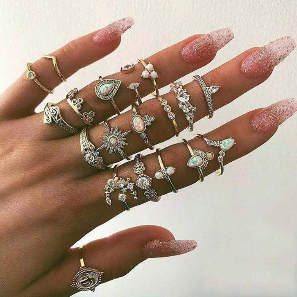11Pcs/Pack Vintage Silver Ring Boho Arrow Moon Midi Finger Knuckle Rings Jewelry 