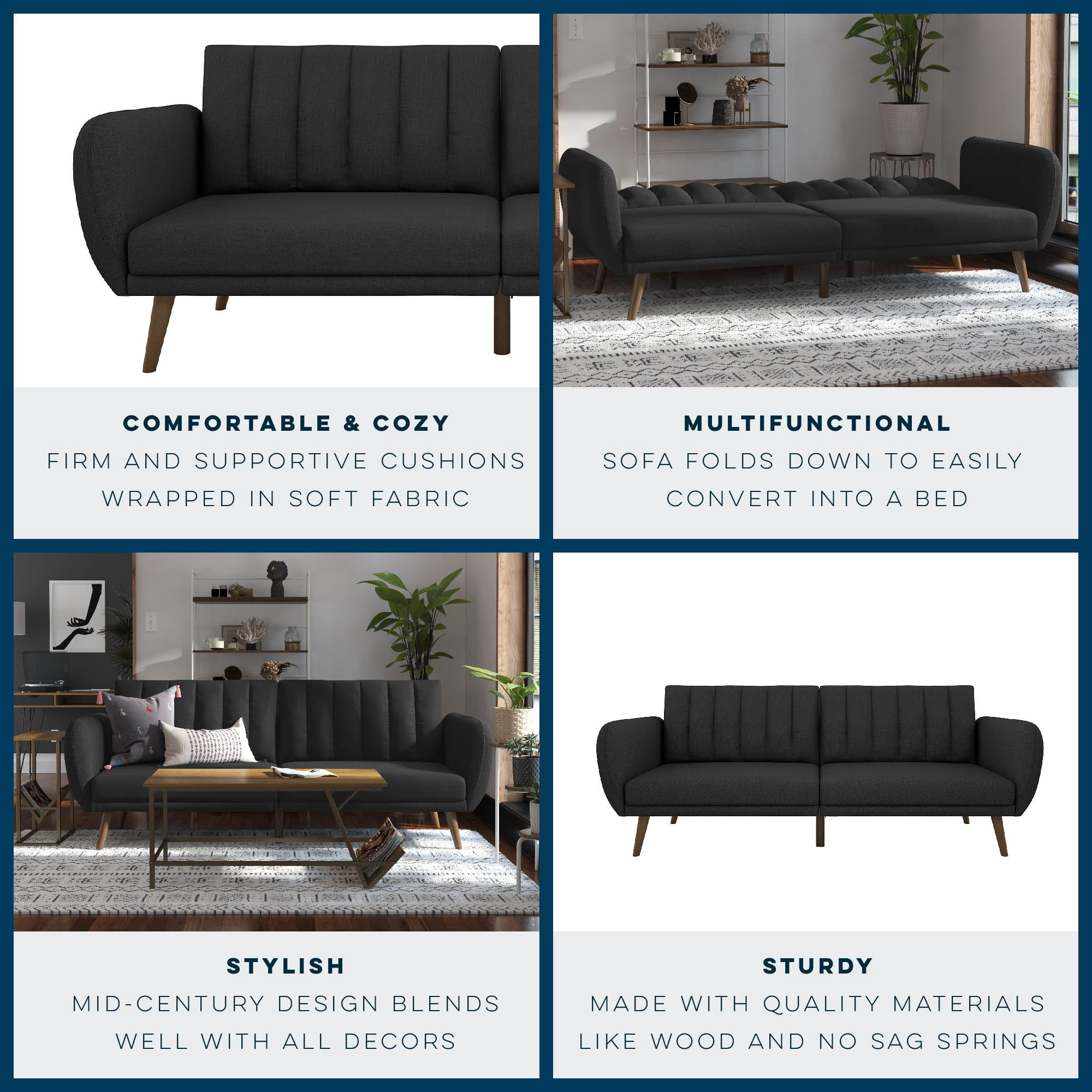 Novogratz Brittany Futon, Dark Gray Linen