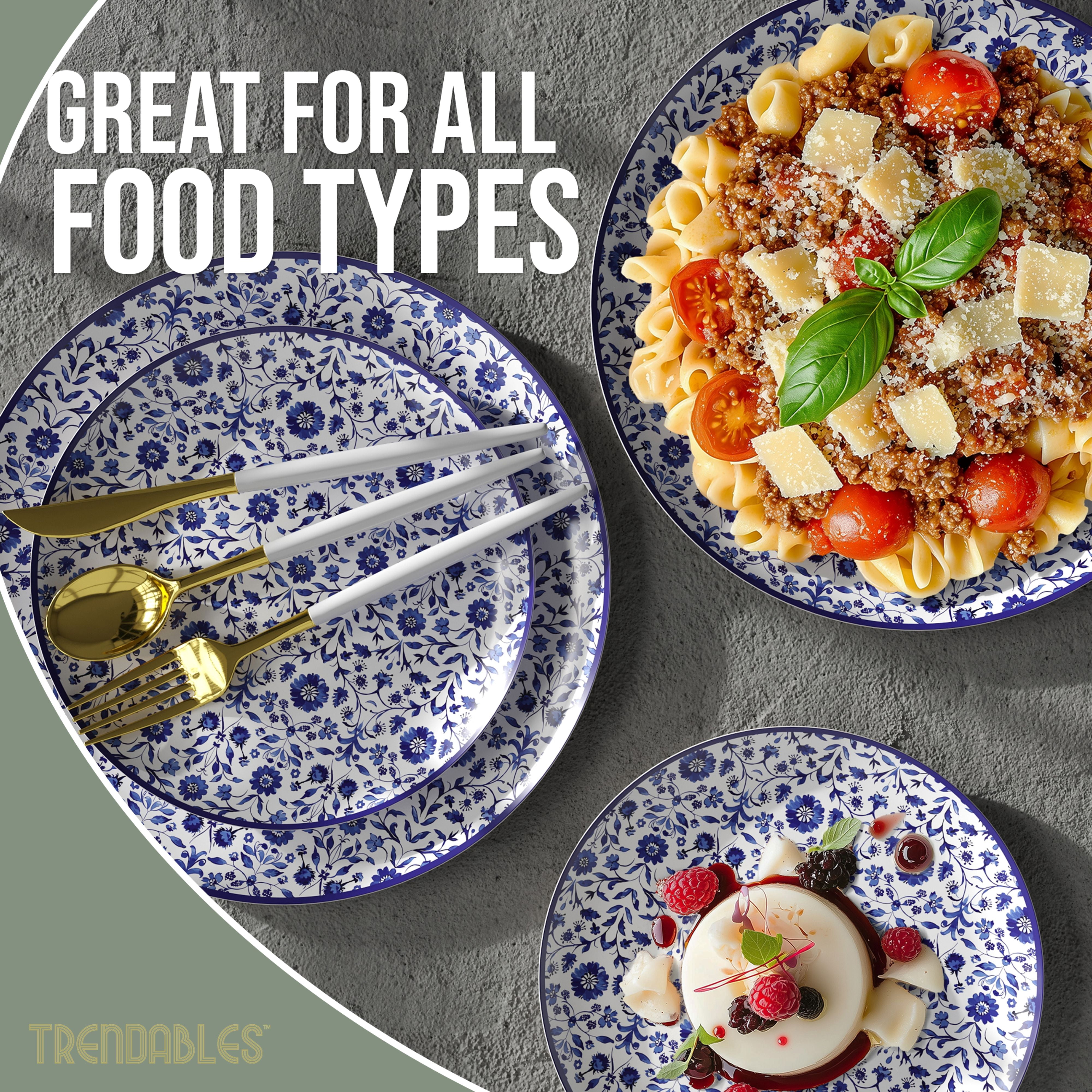 Crown Display Heavy Duty Paper Plates Set for 32 Guests, 64 Fancy Disposable Plates, Florentine