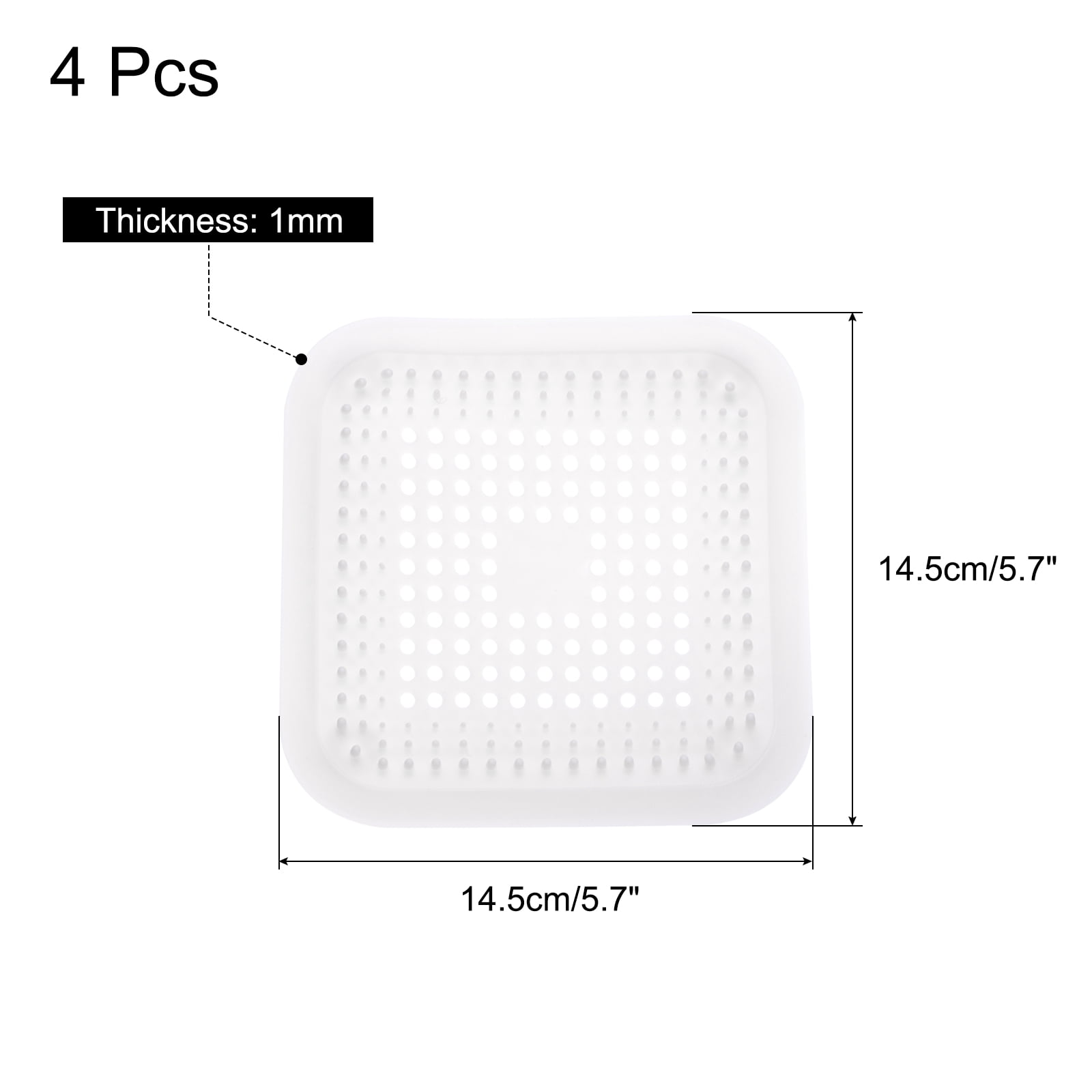 Unique Bargains Shower Drain Hair Catcher Silicone Hair Stopper 5.7" White 4Pcs