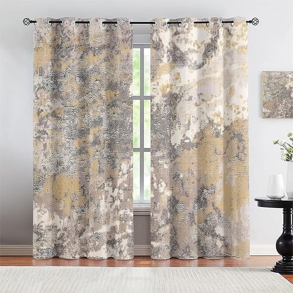 Retro Distressed Beige Texture Blackout Curtains, Farmhouse Brown 3D Printed Drapes, Thermal Insulated Drapes Darkening Window Curtain, For Living Room Bedroom Office 26"W x 45"L (Pack of 2)