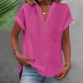 thumbnail image 5 of Yigetop Womens Blouses Casual, Women' Fashionable Casual V Neck Button Short Sleeved Slit Top T Shirt Shirts for Women Dressy Casual Hot Pink L, 5 of 8