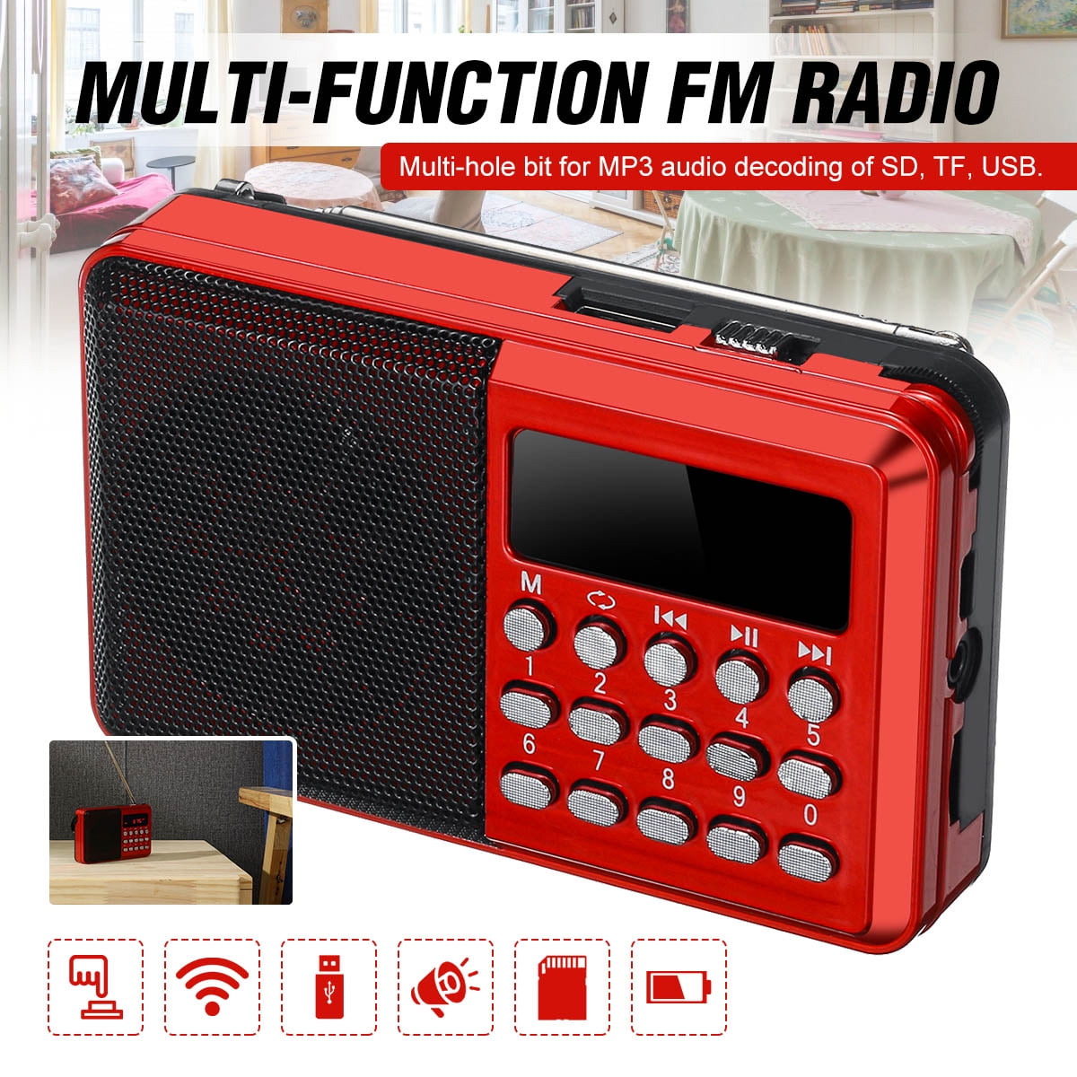 Mini Portable LCD Digital FM Radio Speaker USB TF AUX MP3 Music Player