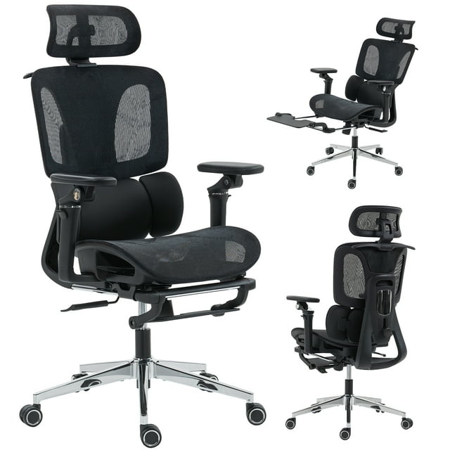HOMCOM Chaise de Bureau Ergonomique, Chaise d'Ordinateur en Maille avec Dossier Haut