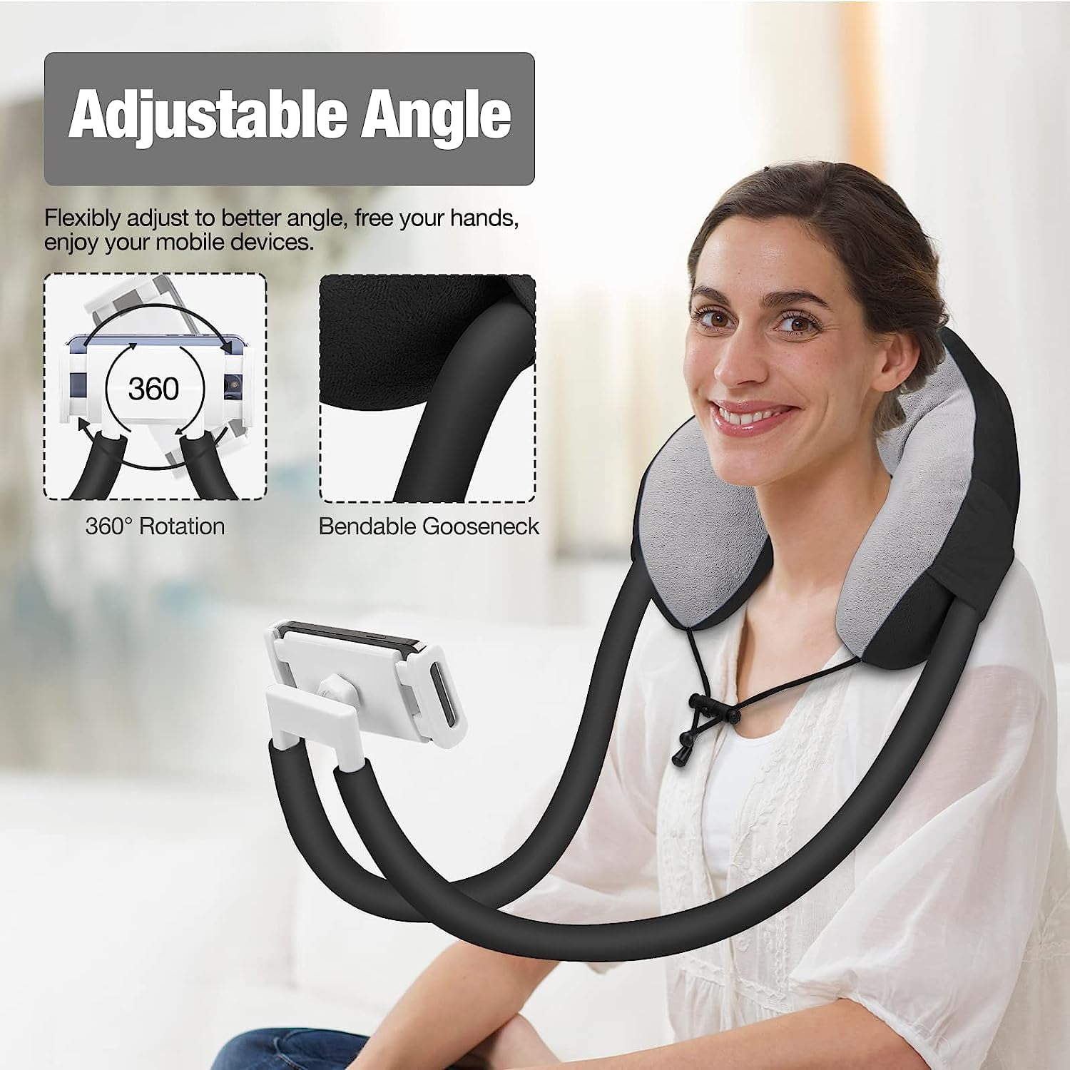 KOMI Neck Phone Holder, Lazy Gooseneck Phone Pillow Holder Bracket,360°Rotate Phone Tablet Stand for 4"-11" Device, fits iPhone 15/Pro/Plus/Pro Max iPhone 14/14 Pro Max, Galaxy S21 S9,iPad Pro 11