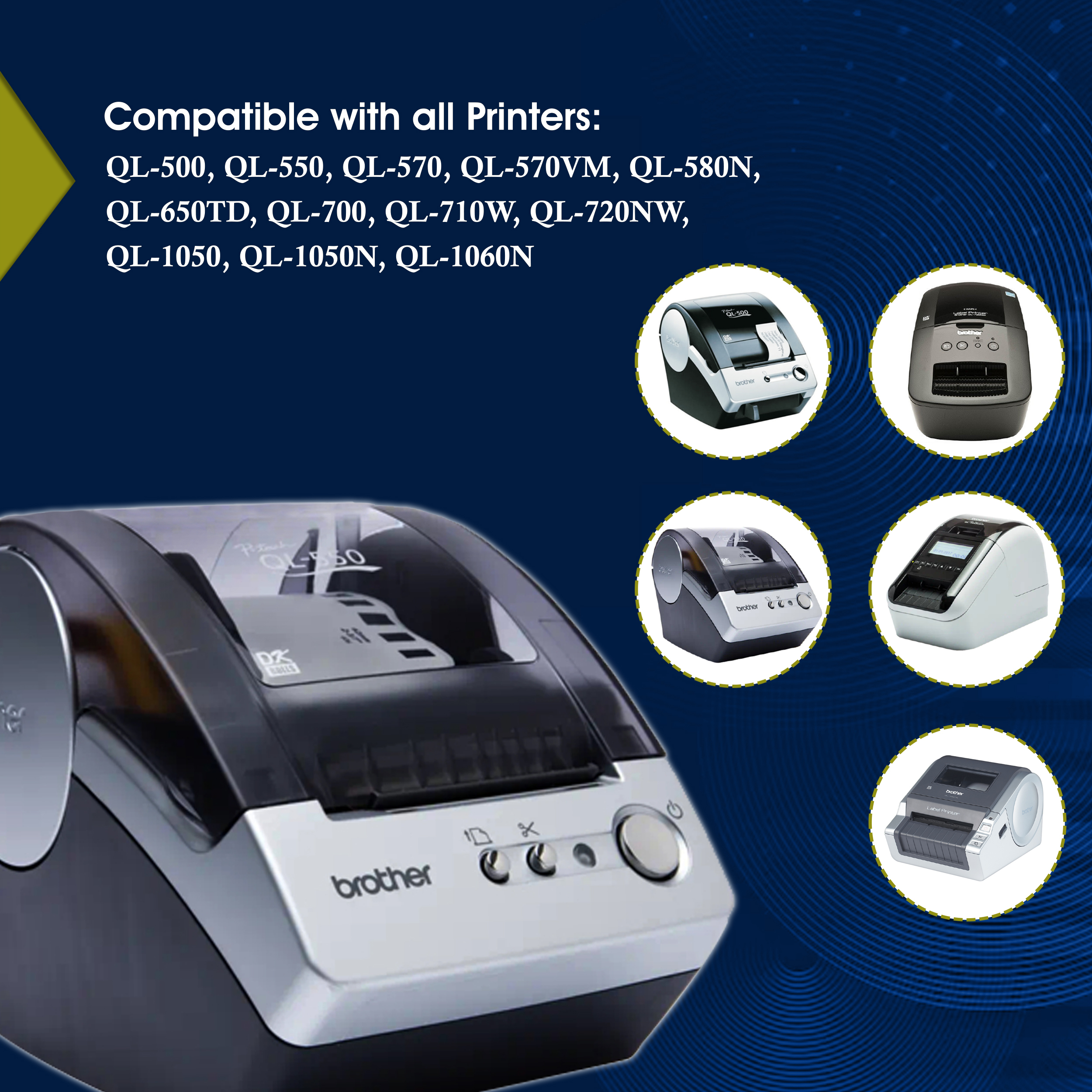 Brother 2205 Compatible Labels | 6 Rolls | 10" x 8" | Sticky, Name Badges | Continuous Feed