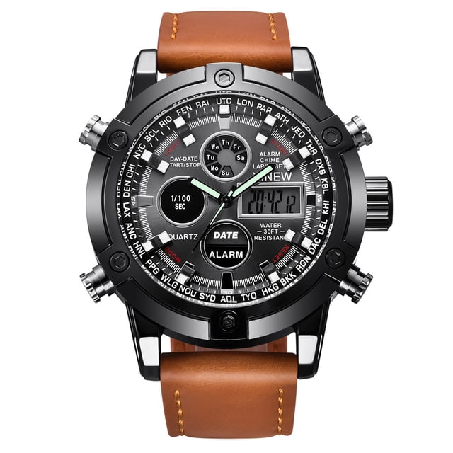 Reloj cronógrafo de negocios para hombre, de cuero, digital, de pulsera, informal