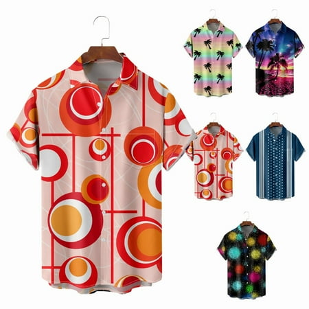 

Mens Casual Button Down Hawaiian Shirts Lapel Print Cheap Clothing for Boys 5-14 Years