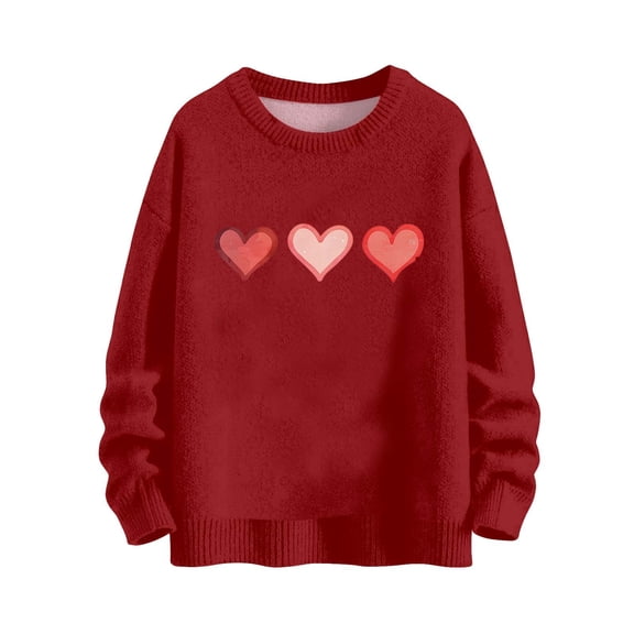 SELONE Women's T-Shirts Valentine's Day Heart Dropped Shoulder Long Sleeve Sweatshirt Crewneck Pullover Casual Tops