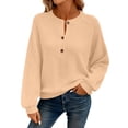 thumbnail image 3 of TaTaai Women's Casual Loose Fashion Solid Color Waffle Long Sleeve Pullover Top Ladies Soft Breathable Blouse for Daily Work Travel Shopping Streetwear Spring Winter Wear Gift, 3 of 9