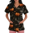 thumbnail image 5 of WTOBBY Women's Fashion Short Sleeve Halloween Printed V-Neck Top with Pocket Detail, Workwear Style for Caregiver Uniforms and Nursing Apparel, Shirt Perfect for Seasonal Costume Events,Navy 4XL, 5 of 6