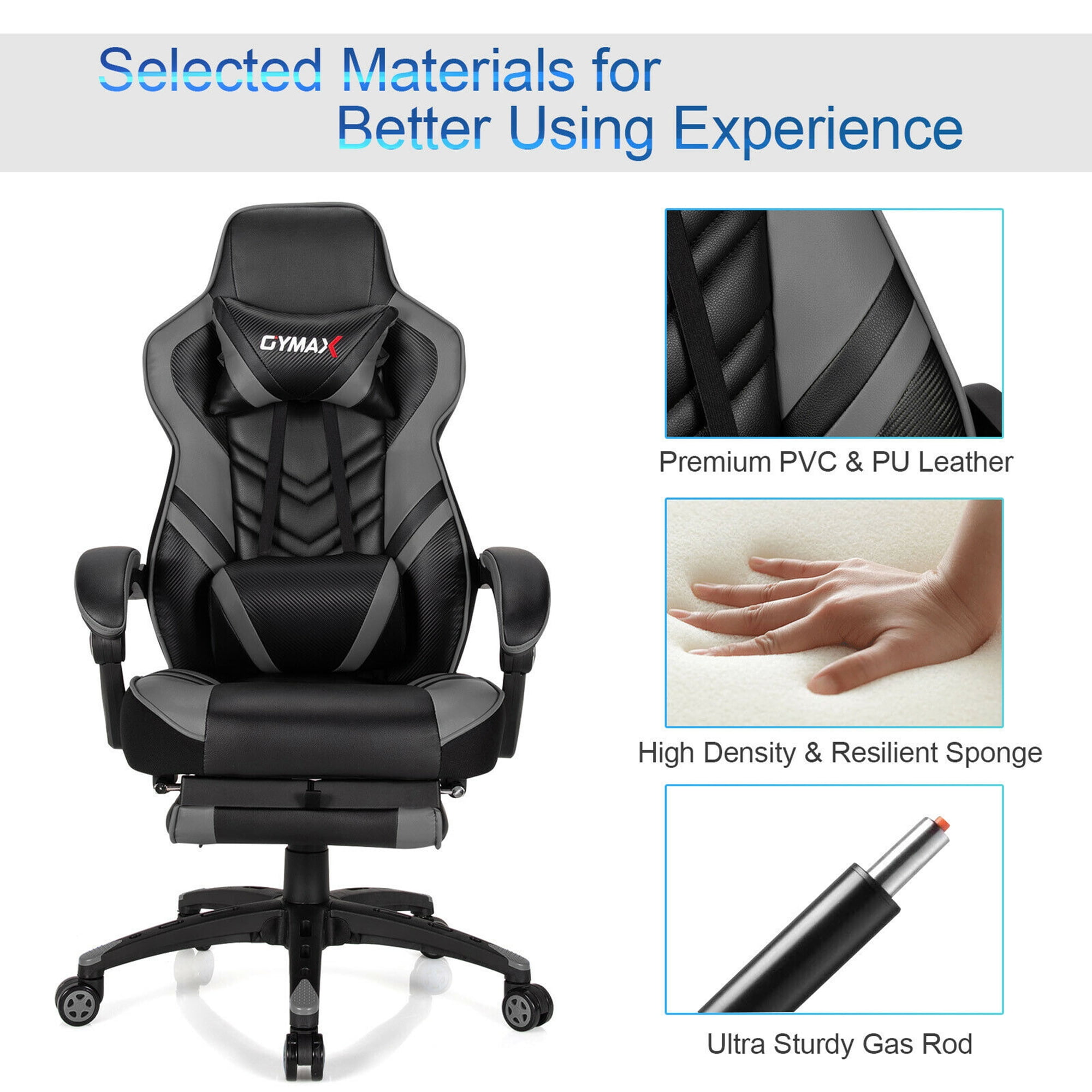 Gymax Office Computer Desk Chair Gaming Chair Adjustable Swivel w/Footrest Grey