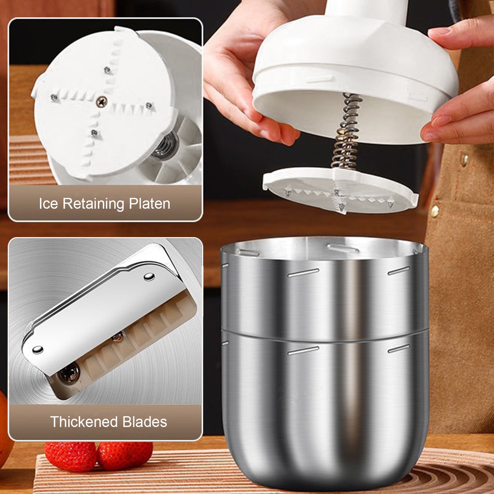 Fufafayo Manual Ice Crusher, Rotary Hand Crank Ice Shaver, Small Household Commercial Shaved Ice Maker, Crushes Ice Cubes for Snow Cones, Slushies, Drinks, Smoothies, Cocktails, Kitchen, Party