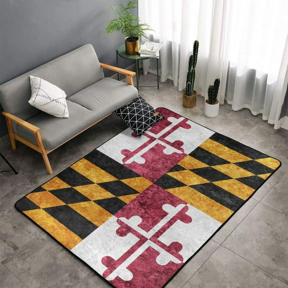 TEQUAN Area Rugs for Living Room Bedroom, Retro Maryland State Flag Patriotic Printed Carpet Non-Slip Door Mat Polyester Floor Mats, 60" x 39"