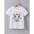 thumbnail image 1 of Girls' Summer Short Sleeve T-Shirt with Cute Bunny Print, Round Neck, Cotton - Casual Knit Top, Youngsters, 1 of 6
