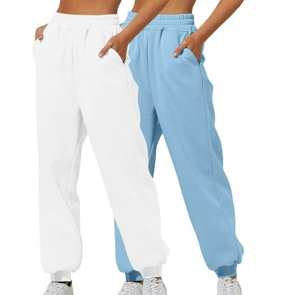 ctdiral 2 Pack Joggers for Women Casual Lightweight Elastic Waist Baggy Sweatpants with Pockets Fall Winter Casual Workout Hiking Lounge Sweat Pants Light Blue L