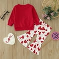 thumbnail image 7 of XEGLSBU Toddler Girl Outfits 4T Cotton Girls Cute Long Sleeve Hoodie with Ruffled Sleeves Round Neck Bow Print Patchwork Flare Pants Set 2-Red Size 18-24 Months, 7 of 7
