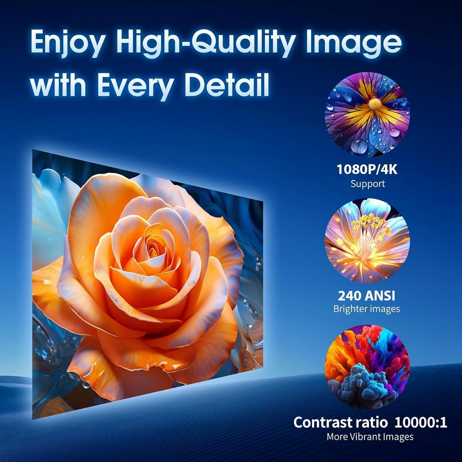 GM200  Projector with WiFi  Built-in Apps 4K Support Auto  180 °   Rotation for Home Theater