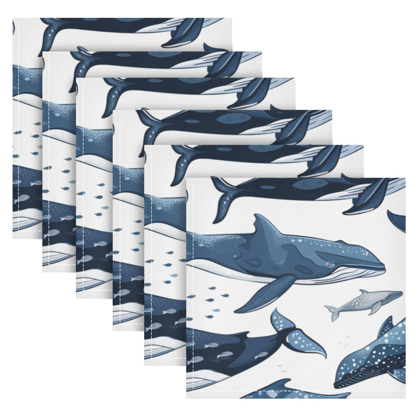 JSTEL Whale Print Cloth Napkins Set of 6, 20x20 Inch Washable and Reusable Napkin for Decoupage Dinner Party Everyday Use