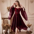 thumbnail image 5 of Corset Lace Up Gothic Gown, Off Shoulder Long Sleeve Renaissance Witch Maxi Dress, Sheer Flare Sleeve Corset Lace Up Medieval Gothic Cosplay Gown for Halloween Themed Gathering, Wine XL, 5 of 7